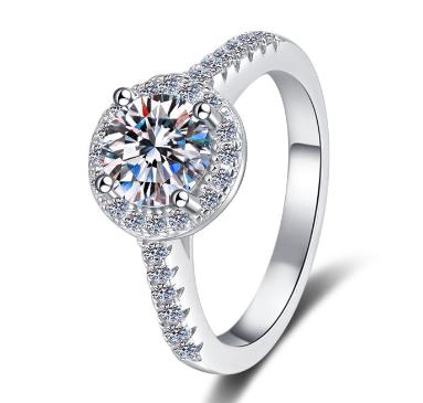 Round Halo Classic Moissanite Ring in 925 Sterling Silver
