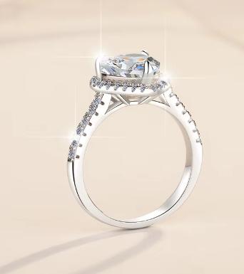 Pear Cut Wide Halo Moissanite Ring in 925 Sterling Silver