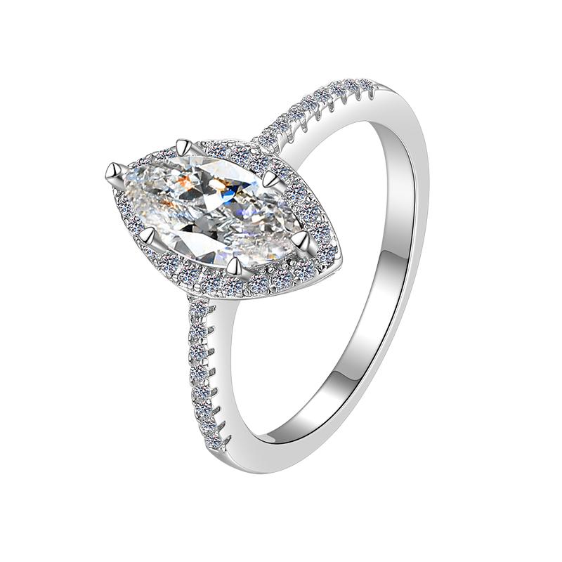 Marquise Cut Halo Moissanite Ring in 925 Sterling Silver