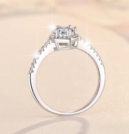Marquise Cut Halo Moissanite Ring in 925 Sterling Silver
