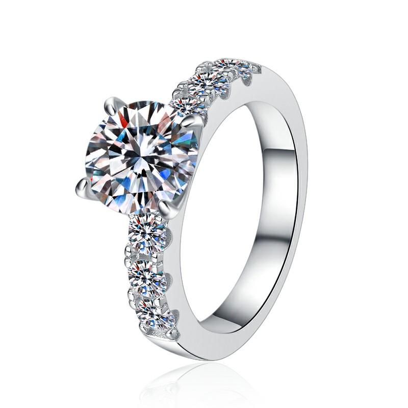 Round Solitaire Side Stone Moissanite Ring in 925 Sterling Silver