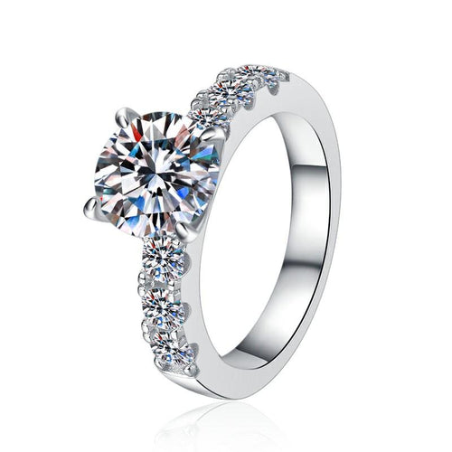 Round Solitaire Side Stone Moissanite Ring in 925 Sterling Silver