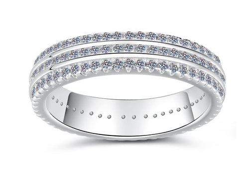 Triple Row Pavé Eternity Band Moissanite Ring in 925 Sterling Silver