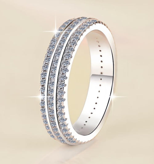 Triple Row Pavé Eternity Band Moissanite Ring in 925 Sterling Silver
