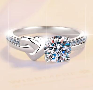 Round Crossover Solitaire Moissanite Ring in 925 Sterling Silver