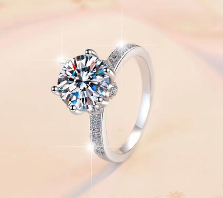 Round Solitaire Prong Set Moissanite Ring in 925 Sterling Silver