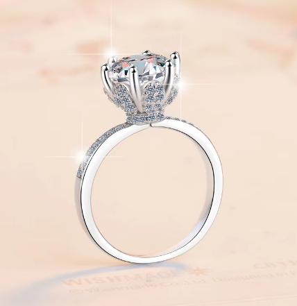 Round Solitaire Prong Set Moissanite Ring in 925 Sterling Silver