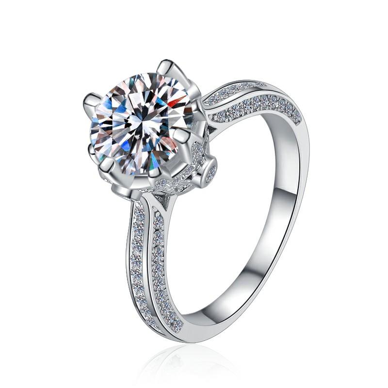 Round Solitaire Split Shank Moissanite Ring in 925 Sterling Silver