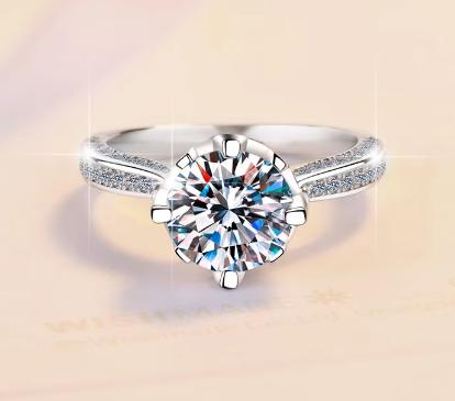Round Solitaire Split Shank Moissanite Ring in 925 Sterling Silver