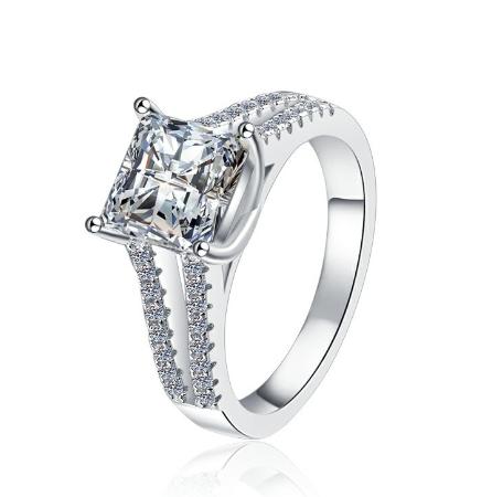 Princess Cut Side Stone Moissanite Ring in 925 Sterling Silver