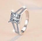 Princess Cut Side Stone Moissanite Ring in 925 Sterling Silver