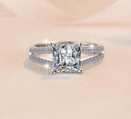 Princess Cut Side Stone Moissanite Ring in 925 Sterling Silver