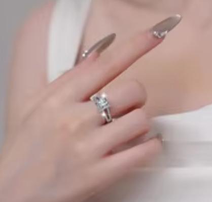 Princess Cut Side Stone Moissanite Ring in 925 Sterling Silver