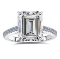 Emerald Solitaire Pavé Band Moissanite Ring in 925 Sterling Silver