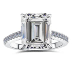 Emerald Solitaire Pavé Band Moissanite Ring in 925 Sterling Silver