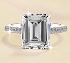 Emerald Solitaire Pavé Band Moissanite Ring in 925 Sterling Silver