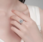 Emerald Solitaire Pavé Band Moissanite Ring in 925 Sterling Silver