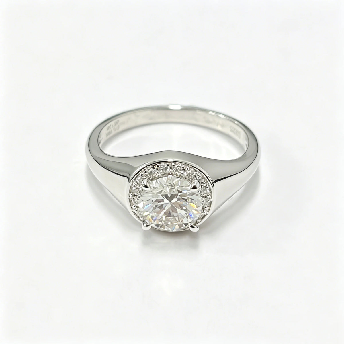 Round Lab Diamond Ring, 925 Silver, Certified