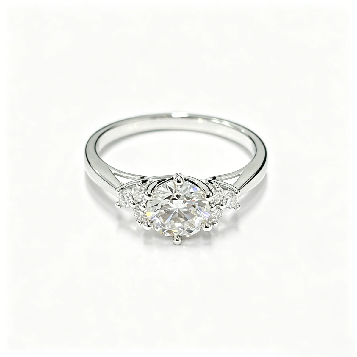 Round Lab Diamond Ring, 925 Silver, Certified
