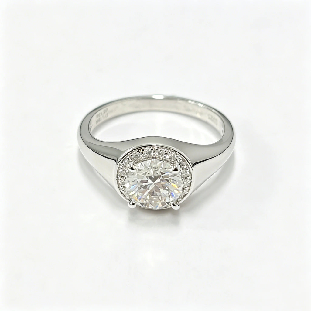 Round Lab Diamond Ring, 925 Silver, Certified