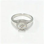 Round Lab Diamond Ring, 925 Silver, Certified