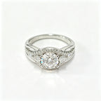 Round Lab Diamond Ring with Side Stones, 925 Silver, Certified