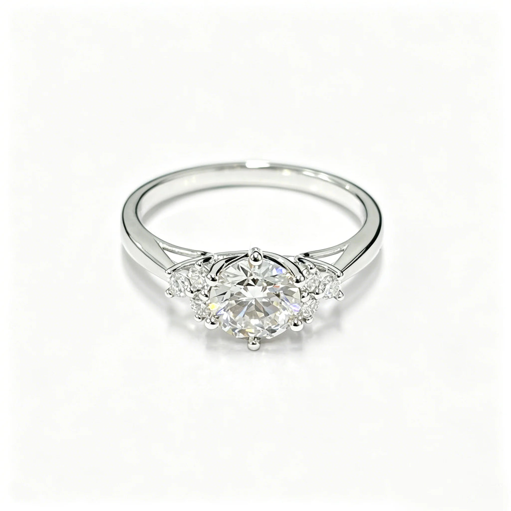 Round Lab Diamond Ring, 925 Silver, Certified