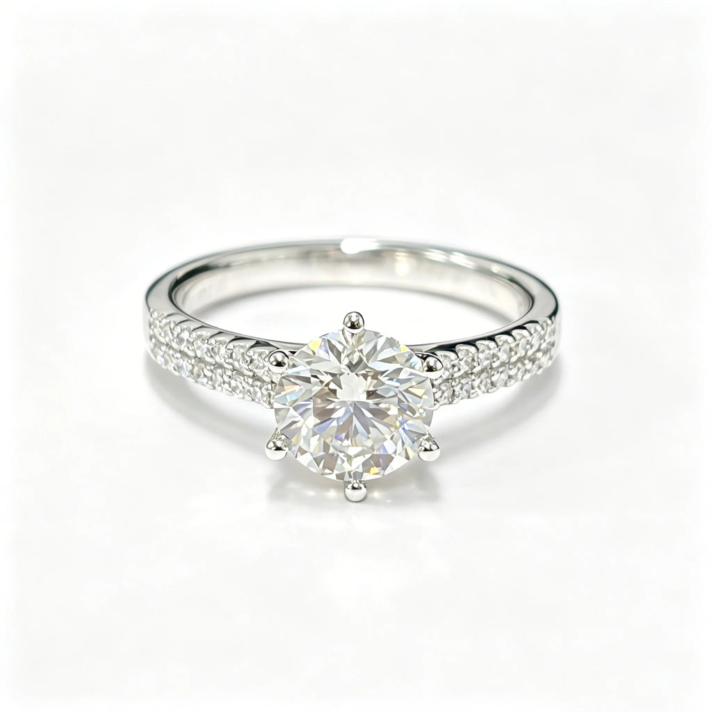 Round Lab Diamond Ring, 925 Silver, Certified
