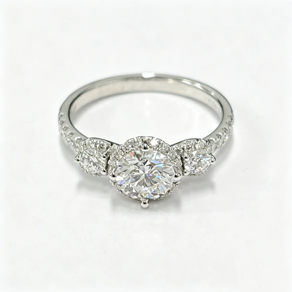 Round Lab Diamond Ring with Side Stones, 925 Silver, Certified