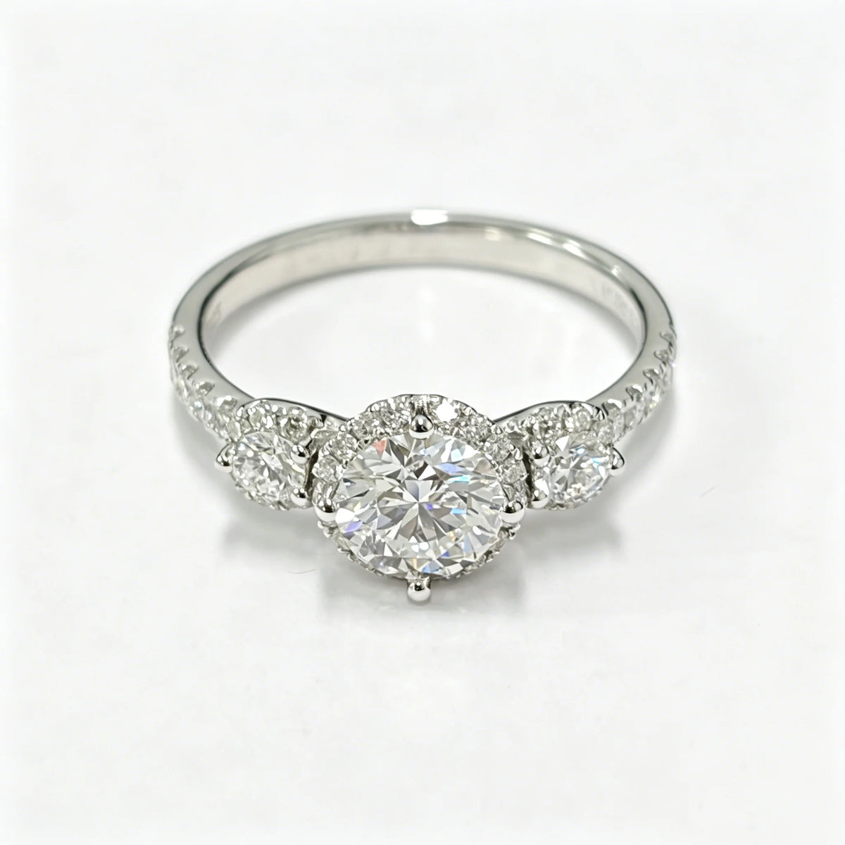 Round Lab Diamond Ring with Side Stones, 925 Silver, Certified