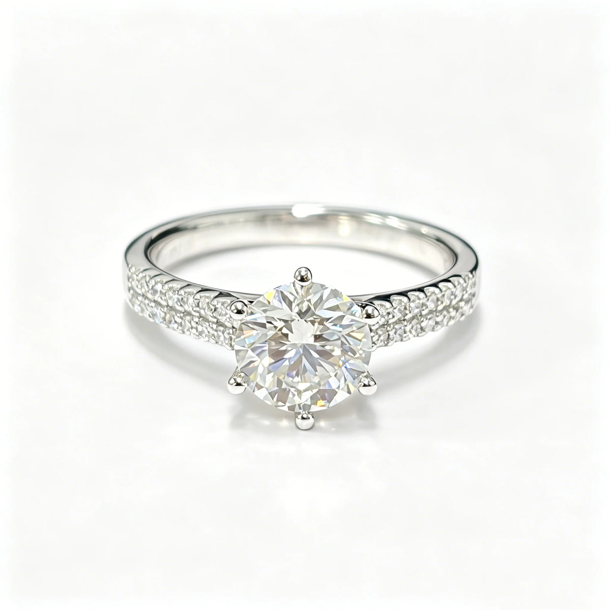 Round Lab Diamond Ring, 925 Silver, Certified