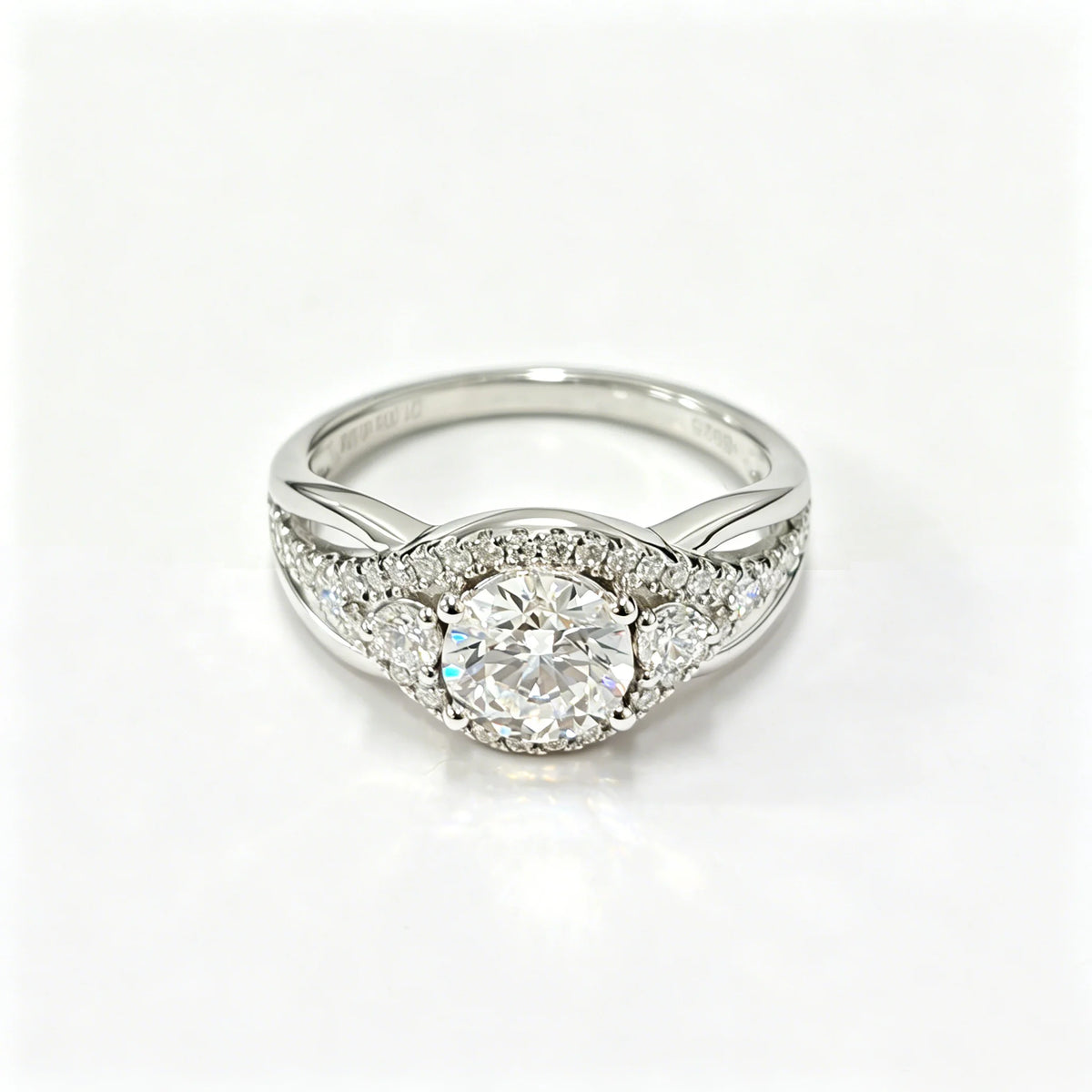 Round Lab Diamond Ring with Side Stones, 925 Silver, Certified