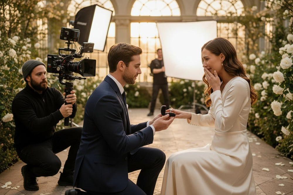 Man proposing on one knee
