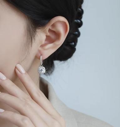 Sterling silver moissanite earrings, catalogue detail