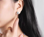 Sterling Silver Moissanite Cushion Halo Stud Earrings, detail view 3