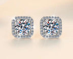 Sterling Silver Moissanite Cushion Halo Stud Earrings, detail view 1