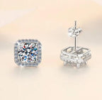 Sterling Silver Moissanite Cushion Halo Stud Earrings, detail view 2