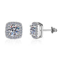 Sterling Silver Moissanite Cushion Halo Stud Earrings, front view