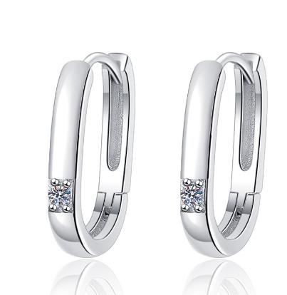 Minimal Pavé Oval Hoop Moissanite Earrings in Sterling Silver