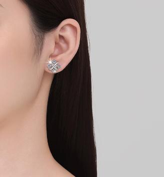 Minimal Pavé Oval Hoop Moissanite Earrings in Sterling Silver