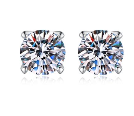 Round Solitaire Prong Stud Moissanite Earrings in Sterling Silver