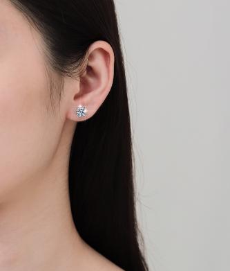 Round Solitaire Prong Stud Moissanite Earrings in Sterling Silver