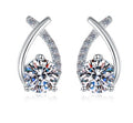 Round Solitaire Crossover Stud Moissanite Earrings in Sterling Silver