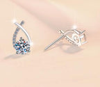 Round Solitaire Crossover Stud Moissanite Earrings in Sterling Silver