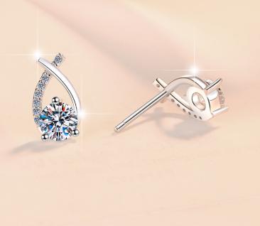 Round Solitaire Crossover Stud Moissanite Earrings in Sterling Silver