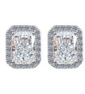 Emerald Cut Halo Stud Moissanite Earrings in Sterling Silver