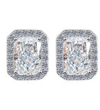Emerald Cut Halo Stud Moissanite Earrings in Sterling Silver