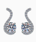 Curved Pavé Solitaire Stud Moissanite Earrings in Sterling Silver
