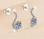 Curved Pavé Solitaire Stud Moissanite Earrings in Sterling Silver