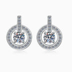Round Halo Circle Drop Moissanite Earrings in Sterling Silver